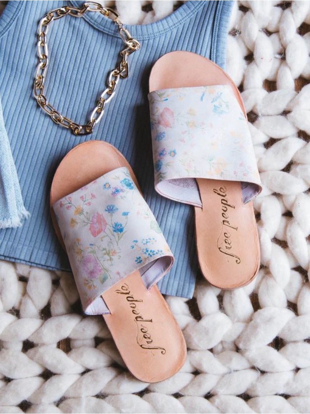 NIB Free People Vicente Slide Sandals - Blush Pastel Floral EU size 38